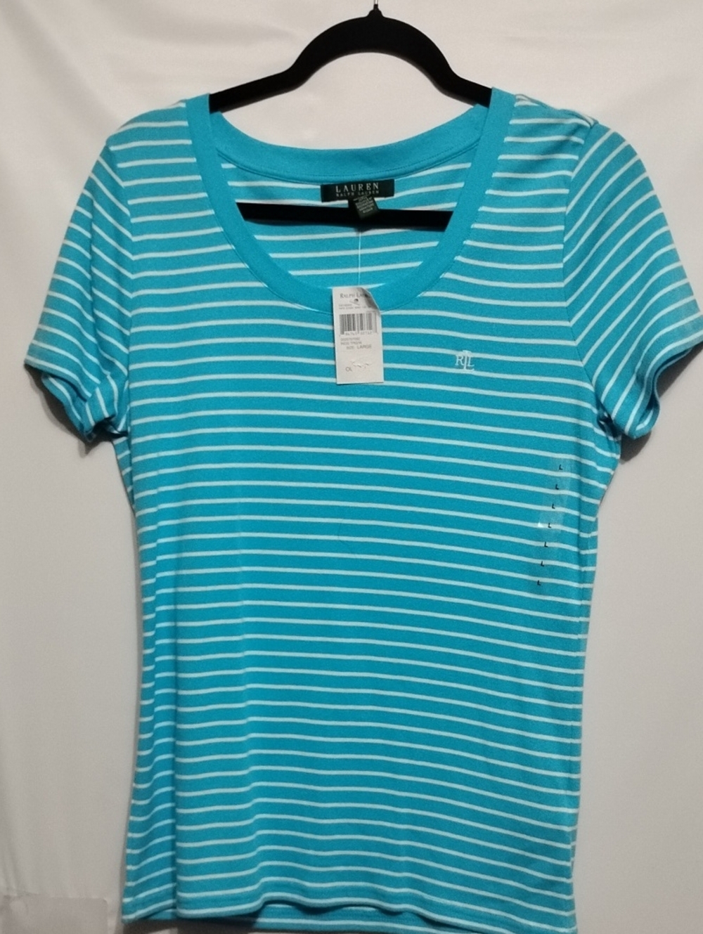 Lauren Ralph Lauren Turquoise and White Striped Short Sleeve Tee